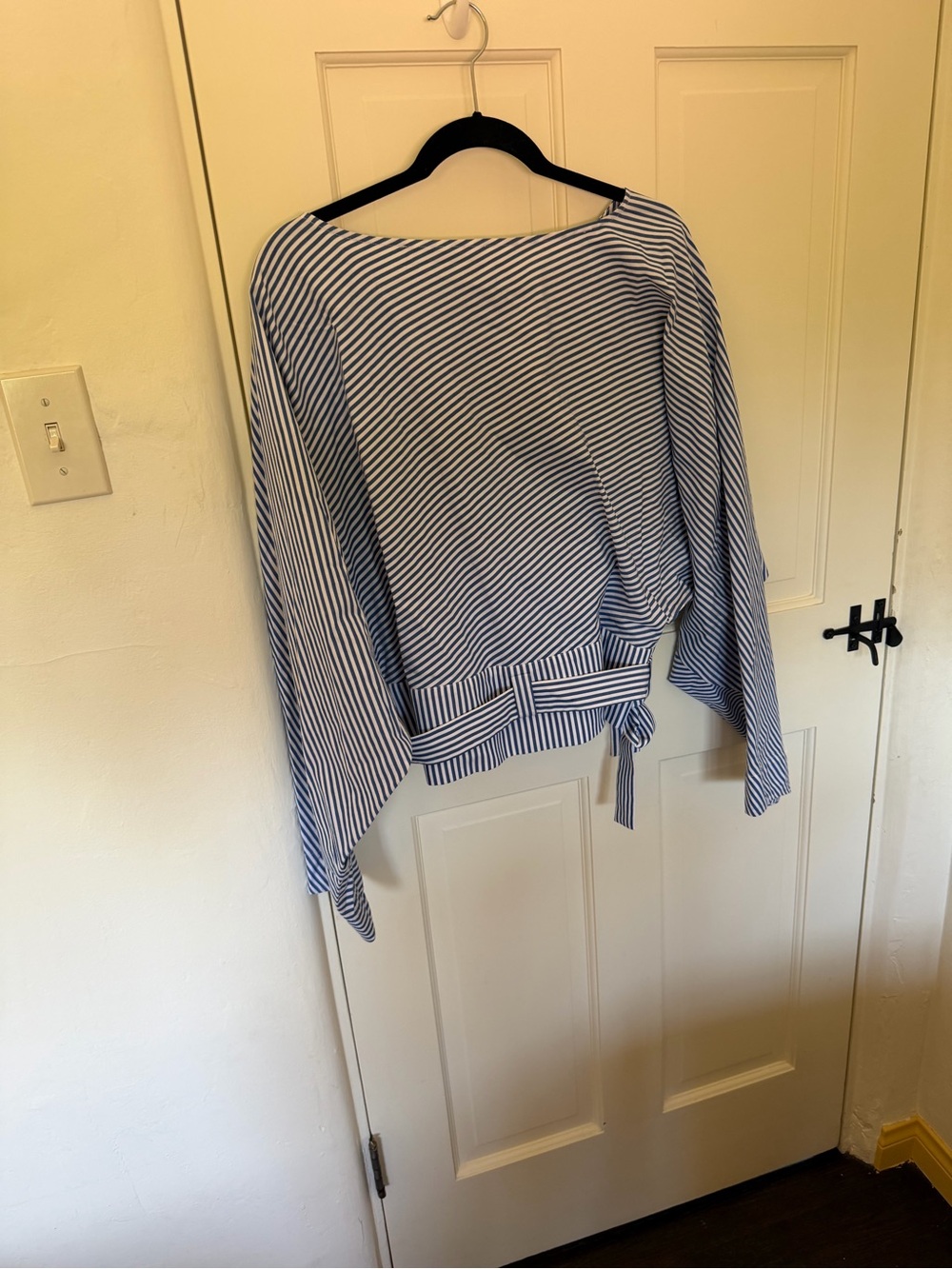 Grammar Blue White Striped Organic Cotton Wrap Tie Top